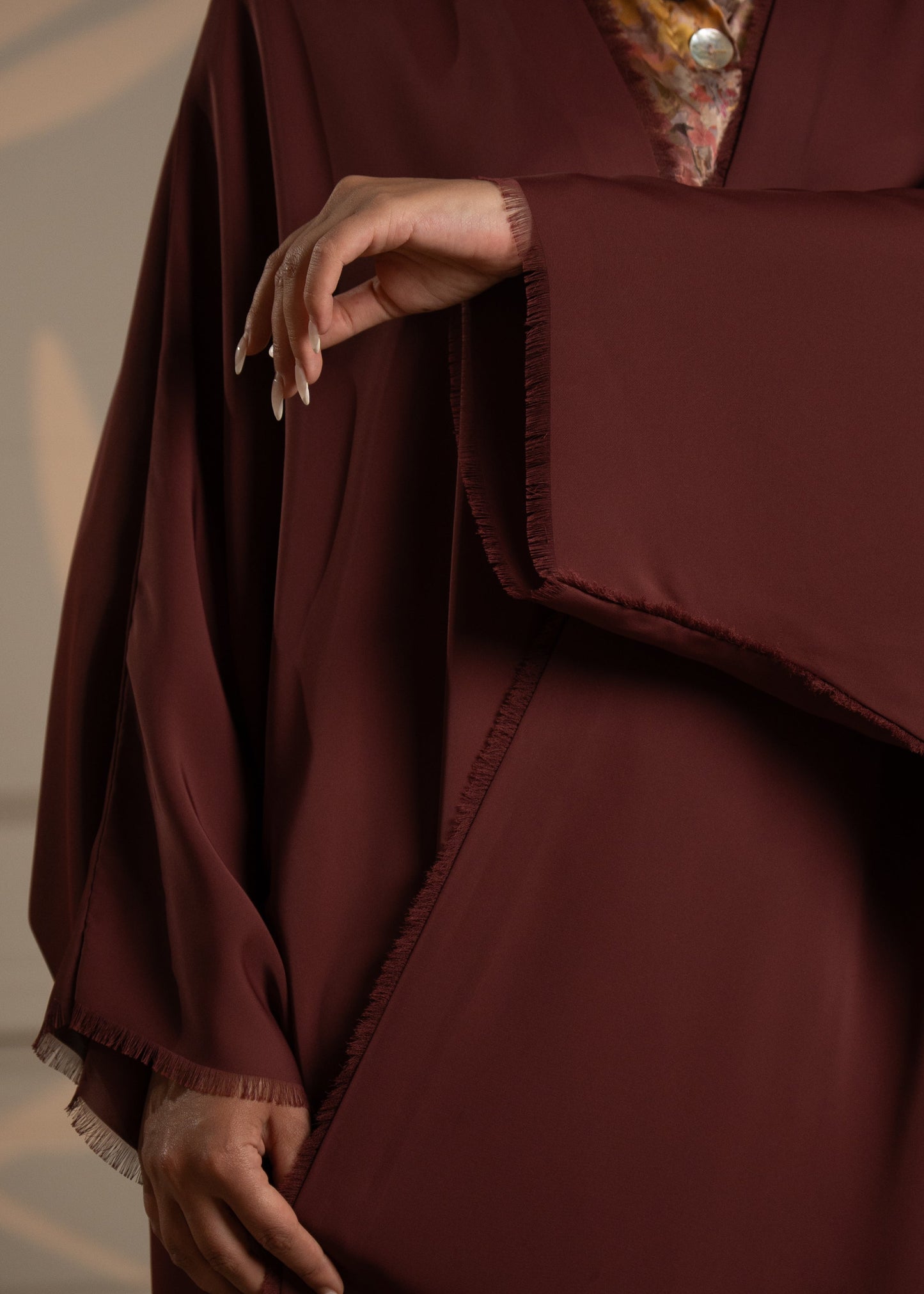 Close-up of a brown garment with a blurred background