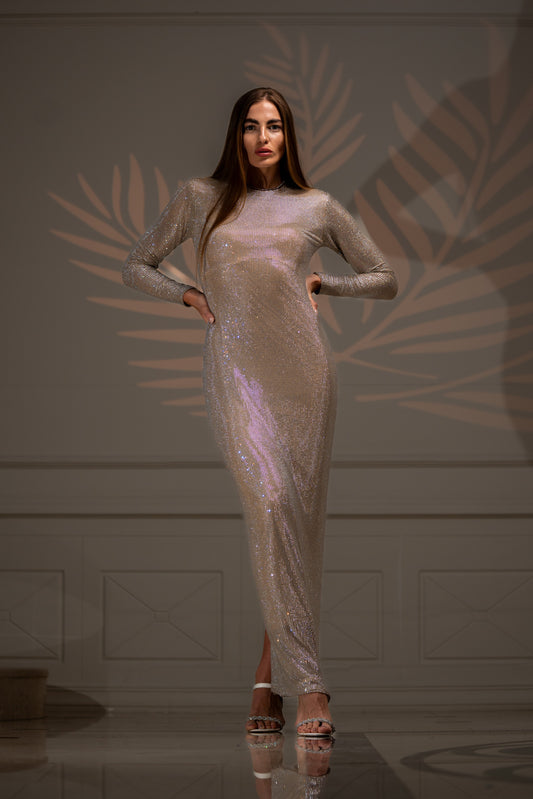 A dazzling full-length crystal gown named Celestial Diva