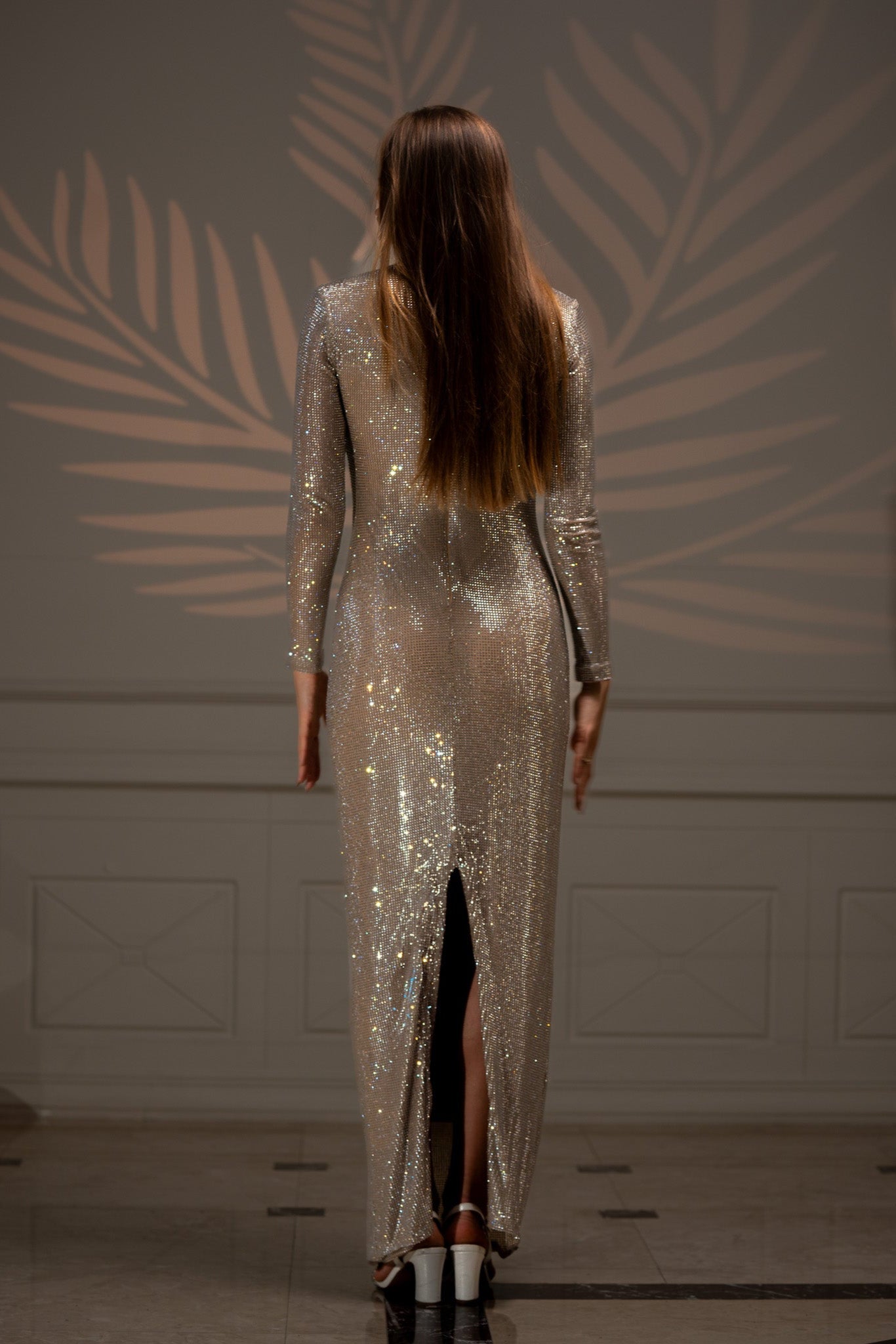 A dazzling full-length crystal gown named Celestial Diva