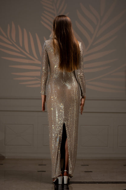 A dazzling full-length crystal gown named Celestial Diva